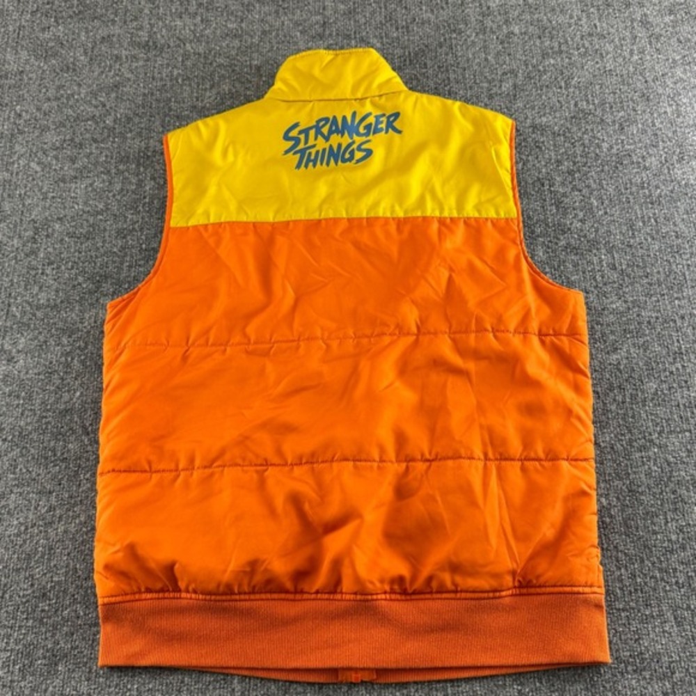 Stranger Things Vest Puffer‎ Sleeveless Jacket Bike Graphic Orange Yellow - M - Picture 5 of 10